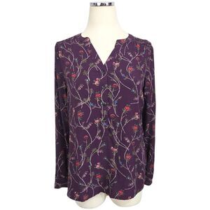 G. H. Bass & Co Floral Blouse Small Magenta Purple Boho Whimsigoth Long Sleeve